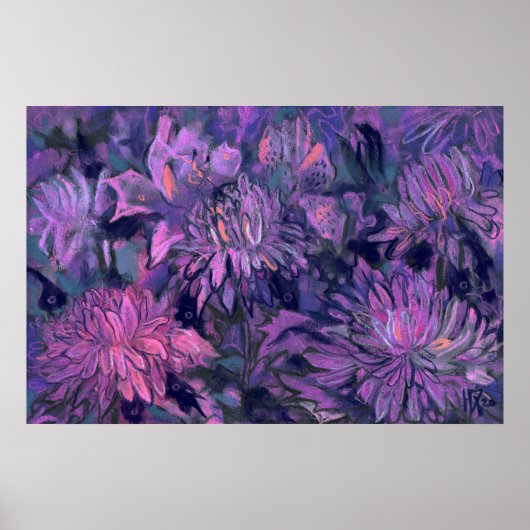 菊の花抽象芸術フローラアートバイオレット ポスター (正面)