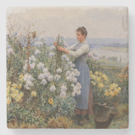 菊の花（庭の少女） ストーンコースター