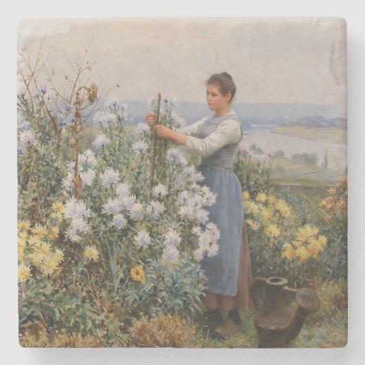 菊の花（庭の少女） ストーンコースター (正面)