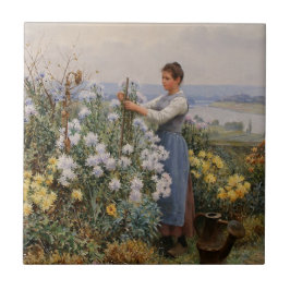 菊の花（庭の少女） タイル