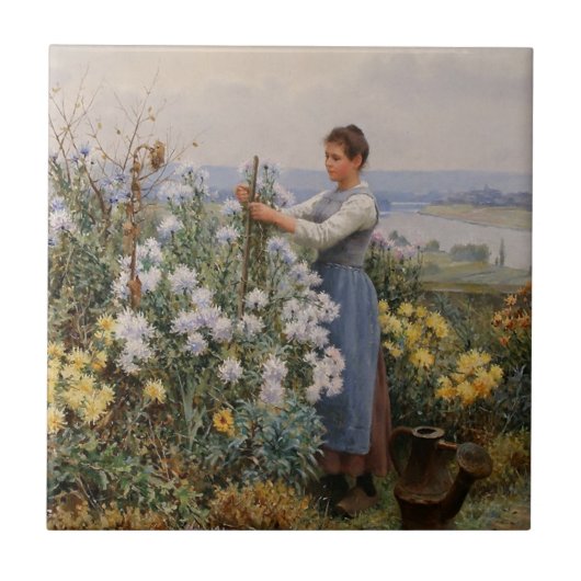 菊の花（庭の少女） タイル (正面)