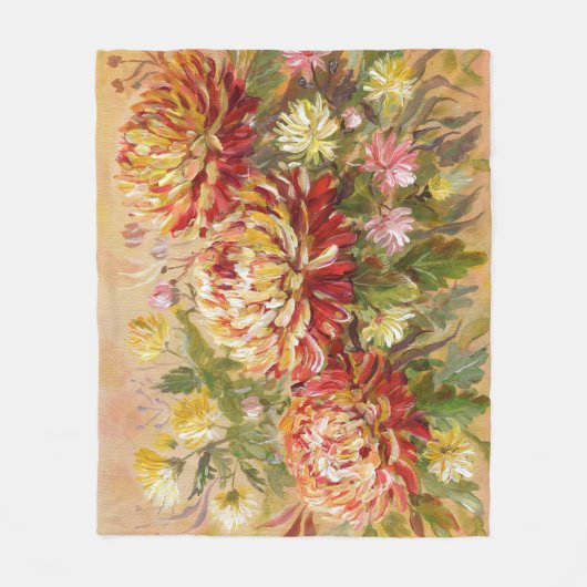 菊の草地:アクリル絵画の手。 フリースブランケット (正面)
