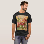 菊の草地:アクリル絵画の手。 Tシャツ (正面フル)