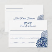 菊の返信葉書 | ネイビーブルー 出欠カード (正面/裏面)