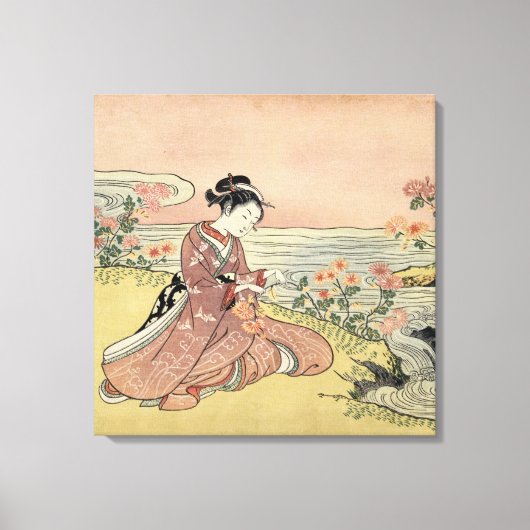 菊を摘む女性 キャンバスプリント (正面)