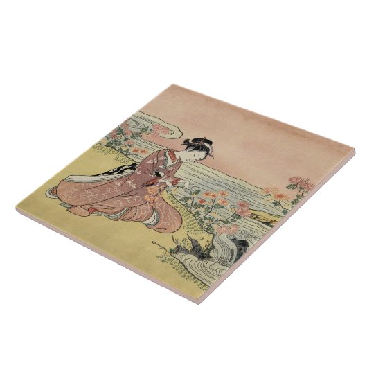 菊を摘む女性 タイル (側面)