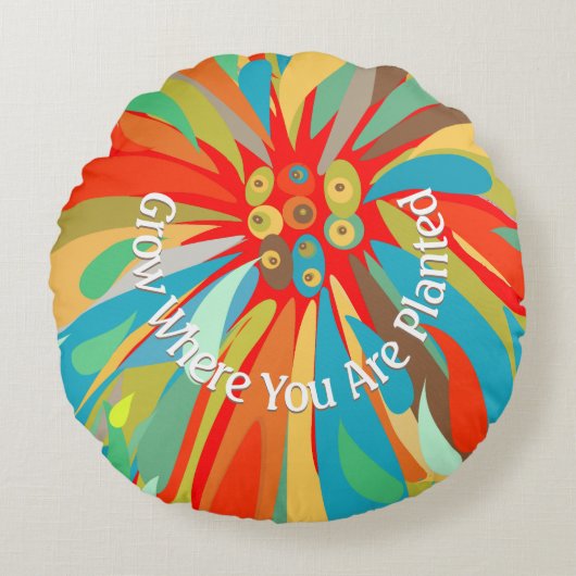 菊を植えた所で育つ ラウンドクッション (正面)