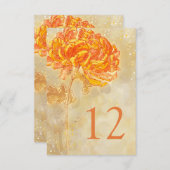 菊オレンジ花のウェディングテーブルナンバー 招待状 (正面/裏面)