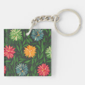 菊カラフルと緑の葉柄 キーホルダー (裏面)