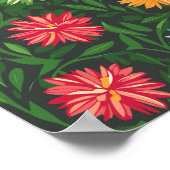 菊カラフルと緑の葉柄 ポスター (角)