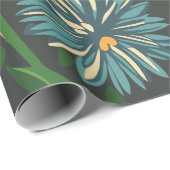 菊カラフルと緑の葉柄 ラッピングペーパー (ロールコーナー)