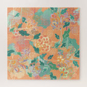 菊中国の:フローラオレンジ柄。 ジグソーパズル (横)