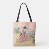 菊日本の狩り女性 トートバッグ (裏面)