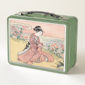 菊日本の狩り女性 メタルランチボックス (裏面)