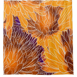 菊日本の：水彩継ぎ目なし模様 シャワーカーテン