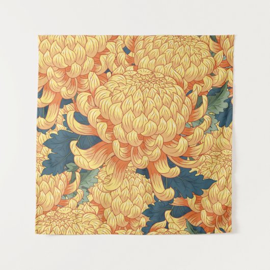 菊日本の:黄色の花柄。 タペストリー (正面)