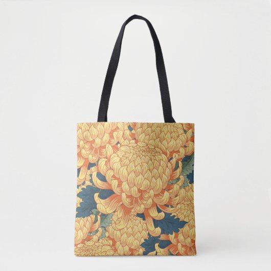菊日本の:黄色の花柄。 トートバッグ (正面)