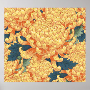 菊日本の:黄色の花柄。 ポスター