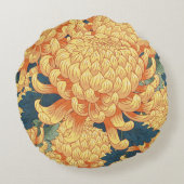 菊日本の:黄色の花柄。 ラウンドクッション (裏面)