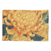 菊日本の：黄色の花柄。 枕カバー (裏面)