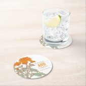 菊花オレンジフラワーグラフィック紙コースター ラウンドペーパーコースター (インサイチュ)