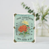 菊花ヴィンテージ日本の絹ラベル ポストカード (スタンド正面)