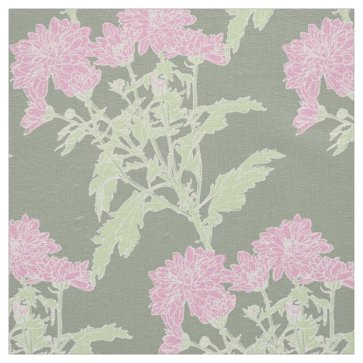 菊花緑地グラフィックスケッチ布 ファブリック (見本)