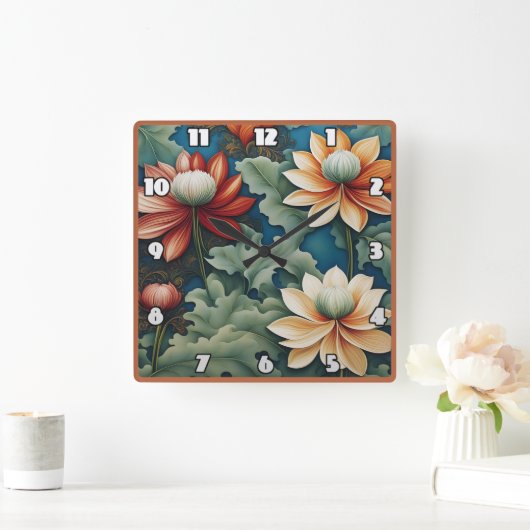 菊鮮やかデザイン スクエア壁時計 (ホーム)