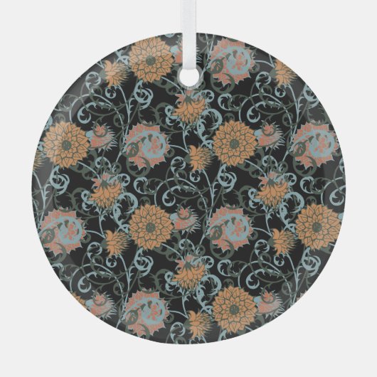 菊黒背景、フローラヴィンテージ。 ガラスオーナメント (正面)