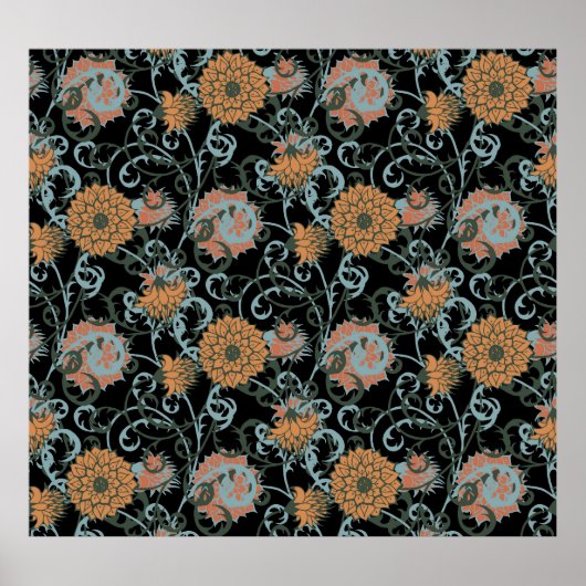 菊黒背景、フローラヴィンテージ。 ポスター (正面)