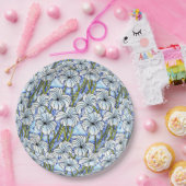 菊 – 白、青、緑 ペーパープレート (パーティー)