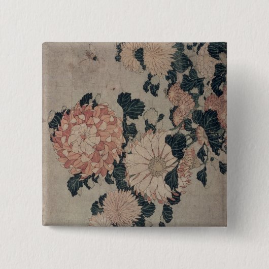 菊(色のwoodblock) 缶バッジ (正面)
