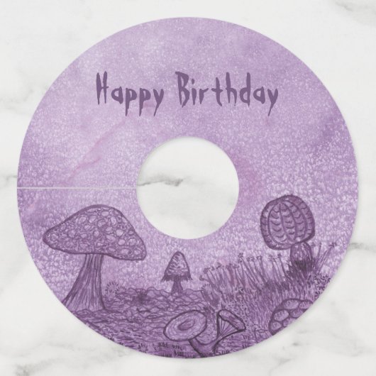 菌類メドウ誕生日紙ワイングラスラベル ワイングラスタグ (正面)