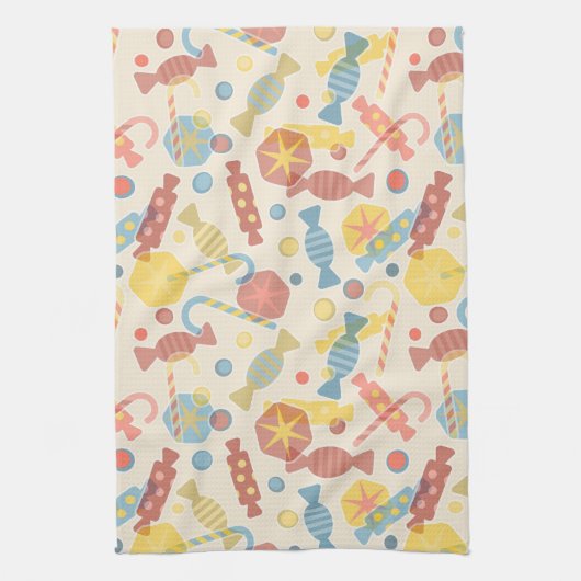 菓子およびキャンデーパターン キッチンタオル (縦)