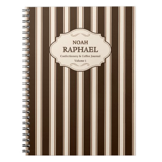 菓子とコーヒー | ヴィンテージ茶色ストライプ色 ノートブック (正面)