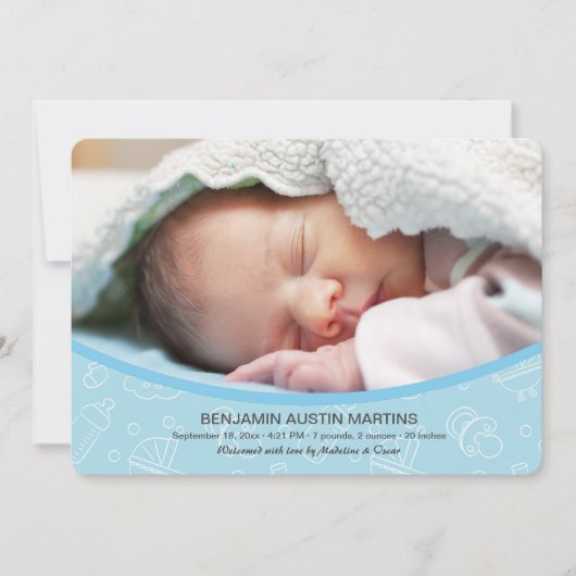 菓子の歓迎された写真の誕生の発表 案内状 (正面)