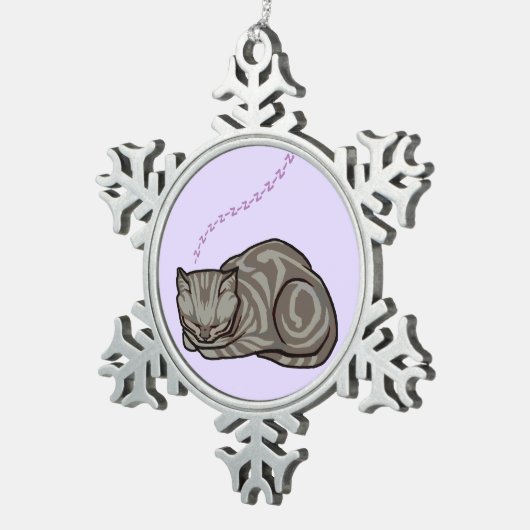 菓子の睡眠のラベンダーの灰色の虎猫猫 スノーフレークピューターオーナメント (右)