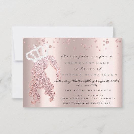 菓子の第16皇太子グリッターの紙吹雪は上がりました 招待状 (正面)