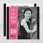 菓子の第16誕生日の黒いピンクの大きい写真 招待状 (正面/裏面)
