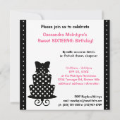 菓子の第16誕生日の黒いピンクの大きい写真 招待状 (裏面)