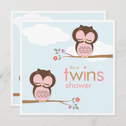 菓子はやじり声フクロウのピンクのベビーシャワーの招待状を結び付けます 招待状 (正面/裏面)