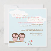 菓子はやじり声フクロウのピンクのベビーシャワーの招待状を結び付けます 招待状 (裏面)