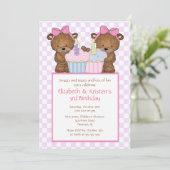 菓子はカップケーキの双生児の誕生日の招待状に耐えます 招待状 (スタンド正面)