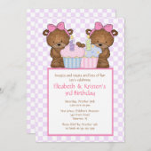 菓子はカップケーキの双生児の誕生日の招待状に耐えます 招待状 (正面/裏面)