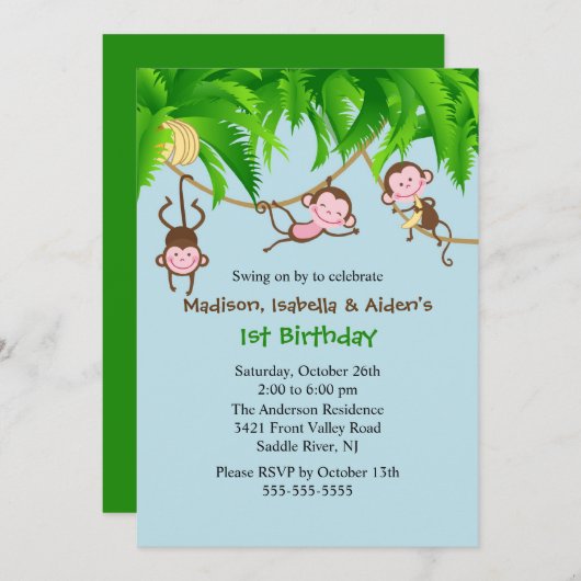 菓子は三重項の誕生日の招待状をまねます 招待状 (正面/裏面)