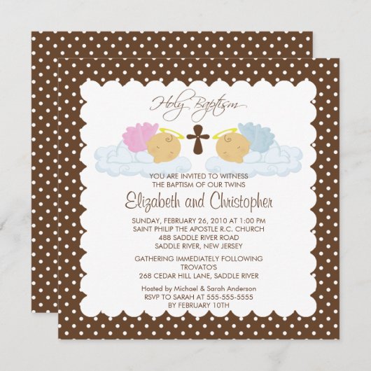 菓子は女の赤ちゃん及び男の子の神聖な洗礼Inviationを結び付けます 招待状 (正面/裏面)