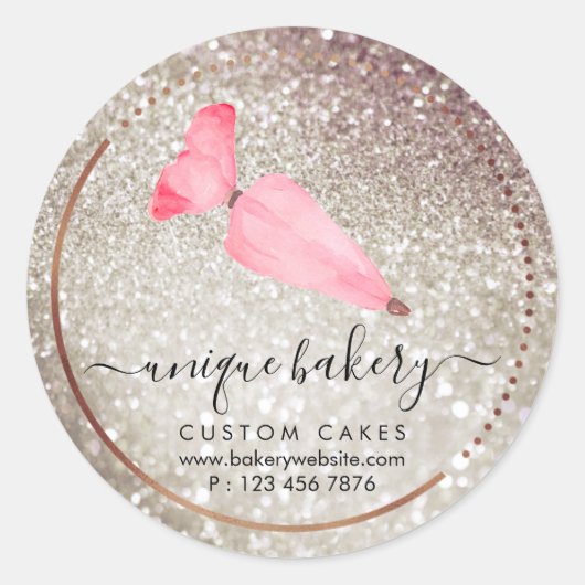 菓子クリームスキザーのペストリーのキラキラ ラウンドシール (正面)