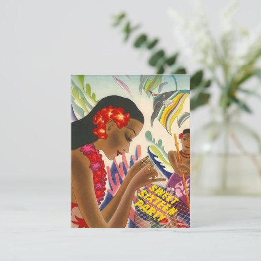 菓子熱帯16の誕生日のパーティの招待状のルアウ(ハワイ式宴会) 招待状 (スタンド正面)