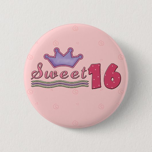 菓子王冠が付いている16の誕生日ボタン 缶バッジ (正面)