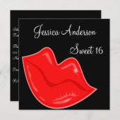 菓子黒2の16の誕生日の明るく赤い唇 招待状 (正面/裏面)